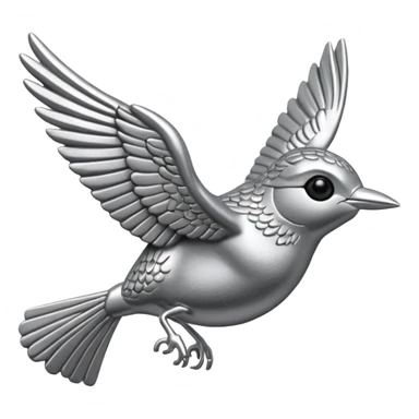A cast metal pin depicting a silver wren in flight sticker