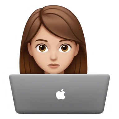 Make an emoji of a white girl with brown hair behind a laptop screen with her mouth not showing sticker