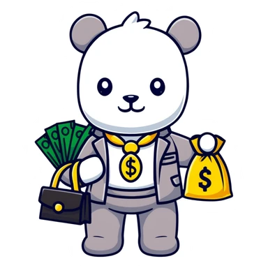 cool hustler bearbrick with money bag, luxury clothes, and bling jewelry sticker