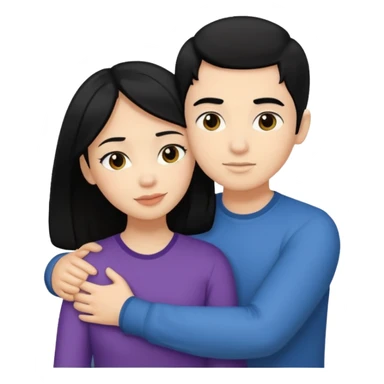 Light skinned woman black hair light skin boy black hair hugging sticker