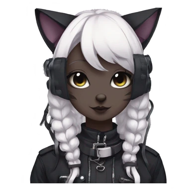 Gorgeous gothic dark techwear anime style anthro cat with blushing face aesthetic and pretty edgy black with collar and harness trending style sticker