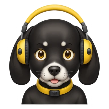 black dog wearing yellow headohones sticker