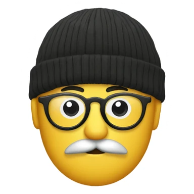 beanie with round glasses and round face and black mustache sticker