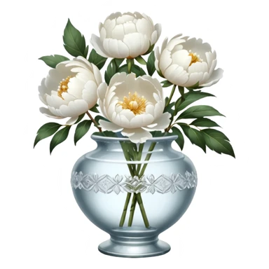 White peonies in crystal vintage  vase  sticker
