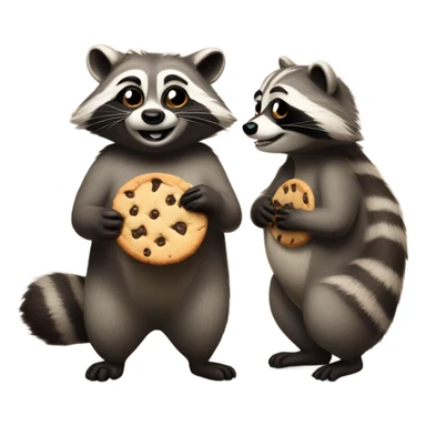 Two raccoons, one is eating a cookie and the other one is sad  sticker