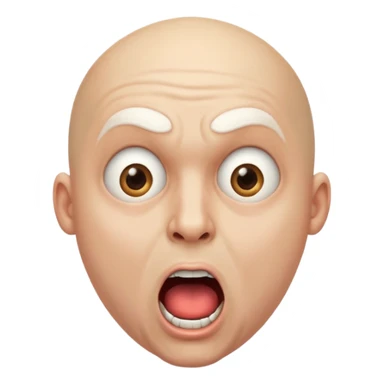 portrait of a bald man with a bleached face and heavily made-up eyes and mouth, a huge, wide-open mouth and a shocked look sticker