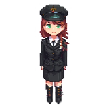 female train conductor with a train in the background sticker