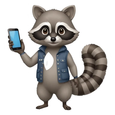 racoon holding a phone and pointing a finger to it full body friendly calm sticker