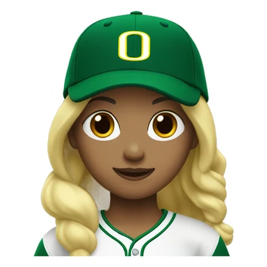Girl with university of Oregon baseball cap and blonde hair sticker