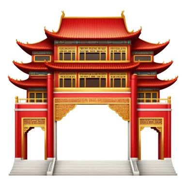 Chinese palace facade emoji, simplified architectural icon like the western building emoji sticker