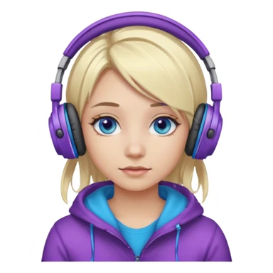 girl blond with purple highlights hair blue eyes and wearing headphones sticker