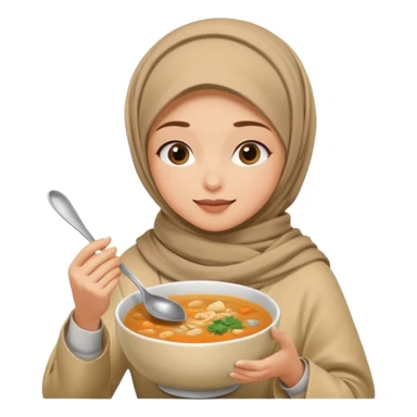 a woman wearing a pashmina hijab is eating while holding a spoon sticker