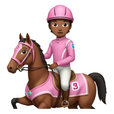 black boy riding horse wearing racing cloth pink sticker