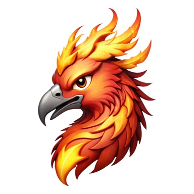 Cinematic Fierce Battle-Hardened Mystical Fire Phoenix Portrait Emoji, head tilted with an aggressive, unwavering gaze that speaks of relentless combat. The flame-kissed form is marked by rugged, charred feathers and vivid battle scars. Its blazing eyes radiate raw intensity and steely resolve, rendered with lifelike detail and stark natural lighting, high shine, channeling an aura of unyielding warlike energy and valor, softened by a dynamic glowing outline that highlights its battle-earned ferocity. sticker