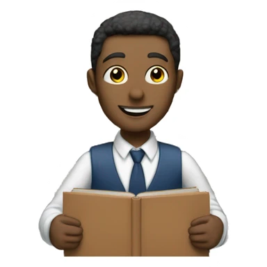 a man in school uniform collects a bunch of books and runs sticker