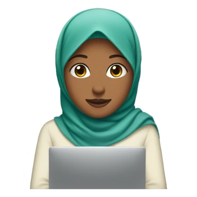 A girl wearing a hijab is in front of a computer sticker