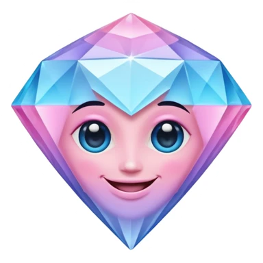 A cheerful diamond logo with a black outline and a smiling face, set against a pastel gradient of pink, blue, and lavender. Smaller diamonds surround it, forming a larger diamond pattern. Playful yet sleek, perfect for branding, digital media, without a face sticker