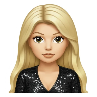 Fergie with light skin, long blonde hair, black sequin outfit sticker