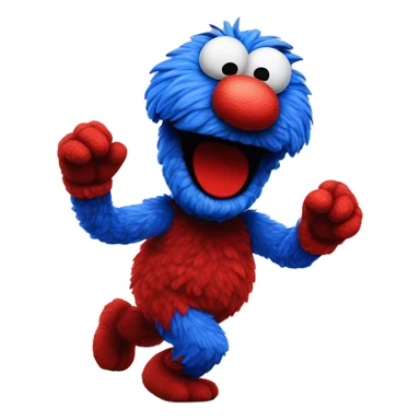 a blue and red elmo running around in a panc sticker