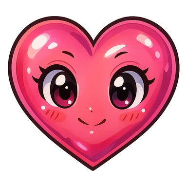 stylized anime heart with big eyes, glossy finish, vibrant pink sticker