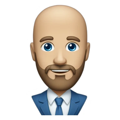 blue-eyed full smile aching bald man with a long beard in a blue suit sticker