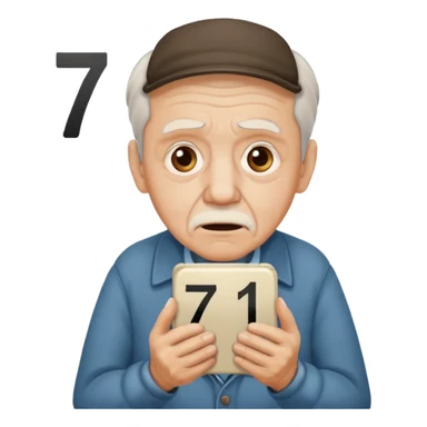 generate iphone emoji of a old gguy hold '7' and '11' numbers on hands scaried sticker