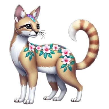 Colorful dark tropical white iridescent glorious divine exotic cute cool beautiful shiny beautiful floral fantasy-caracal-civet-genet-sergal-vernid-Cacomistle-oncilla-animal-Fakémon-hybrid-fursona (full body) sticker