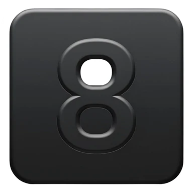Minimal emoji, number 8 made of solid matte black metal, thick symmetrical form, subtle metal texture, deep shadows, no glow, no neon, flat emoji design, centered, transparent background sticker