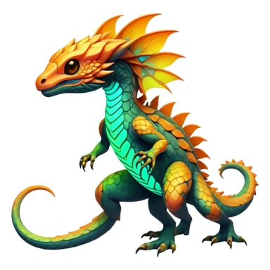 Exotic futuristic lush warm-colored neon Fakémon-creature (full body) sticker
