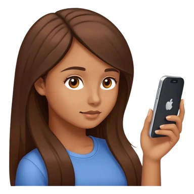 A girl with tan skin brown eyes,brown long hair and using her phone sticker