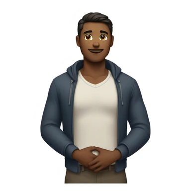 A man holds his chest sticker