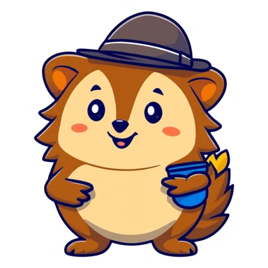 A hedgehog holding a hat in its hand sticker