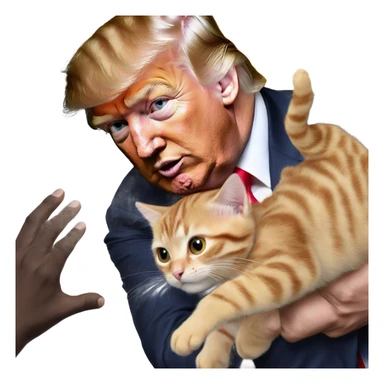 Hyper realistic Donald Trump grabbing a cat sticker