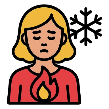 a female figure with a flame inside and snowflake outside, representing menopause hot inside cold outside sticker