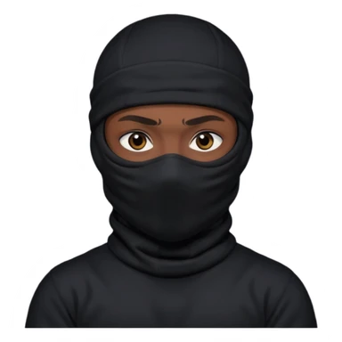 🥷🏽: inspire toi de cet emoji faisant en sorte qu’il est les mains sur les deux côtés de la tête, garde sa cagoule noir avec uniquement ses yeux apparent  sticker