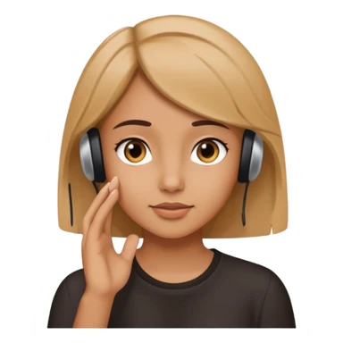 girl listening to viewer, side view, hand to ear sticker