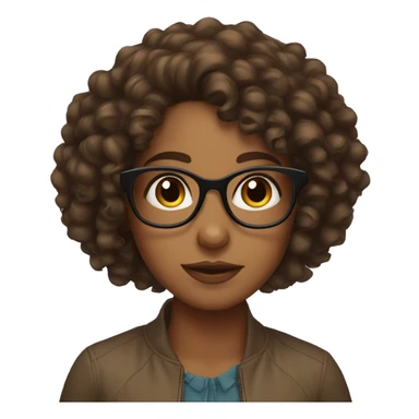 A brown girl with curly hair, brown eyes an glasses sticker
