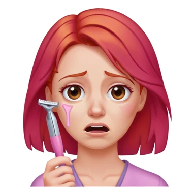 Red hair woman crying with pink razor  sticker