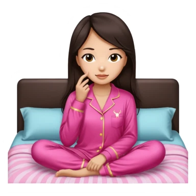 IT Girl, Asian, dark brown hair color, with big brown eyes, wearing Victoria's Secret pajamas sticker