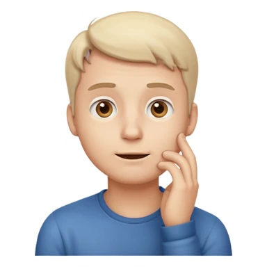 A iPhone type emoij guy white curious with his eyes looking up to a corner and his hand on his chin looking like hes curious  sticker