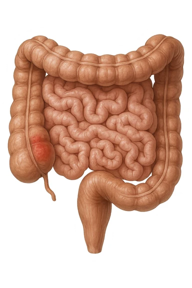 intestino anatomico realistico con red spot di infiammazione sticker