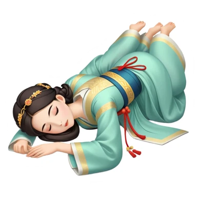 Beautiful girl in Hanfu lying on the ground sleeping sticker