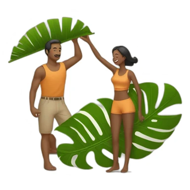 a man is laying and a woman is fanning him with palm leaf sticker