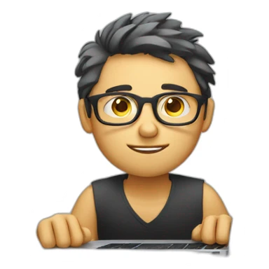 Guy in glasses working in a laptop but bored. Fair skin sticker