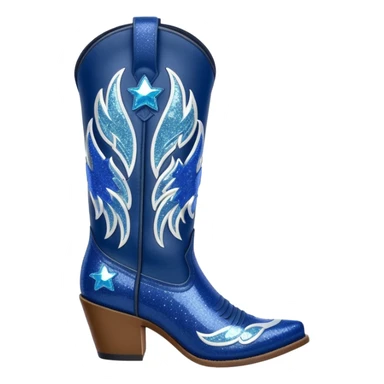 Realistic navy blue fashion cowgirl boots with sparkly shiny glitter fringe sticker