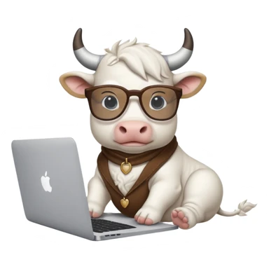 baby white bull in fancy glasses sitting in front of a macbook, working  sticker
