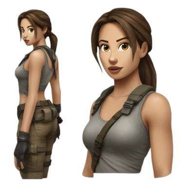angelina julie as tomb raider, hyper realistic sticker