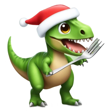 dinosaur wearing christmas hat with fork in hand sticker