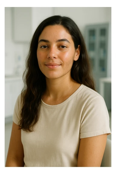 realistic portrait of a woman with PCOS who is well, vital and serene appearance, glowing skin, healthy hair, relaxed posture, clinical atmosphere, natural lighting, vertical 2:3, no text sticker