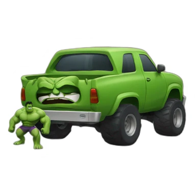 Angry hulk lifting a car sticker